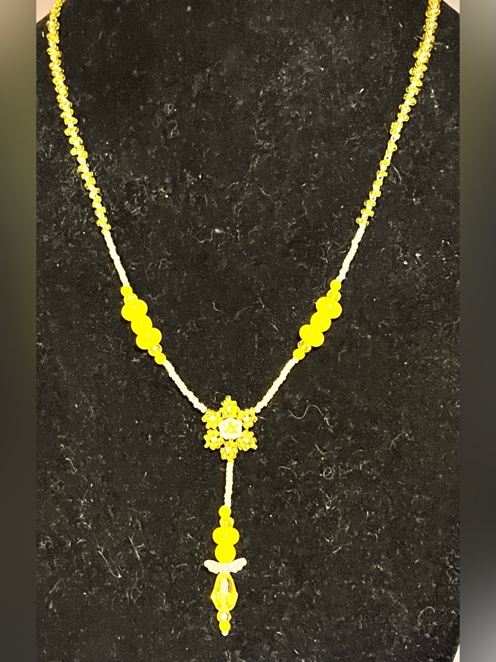 Bright Yellow Beaded Floral Drop Necklace for Women